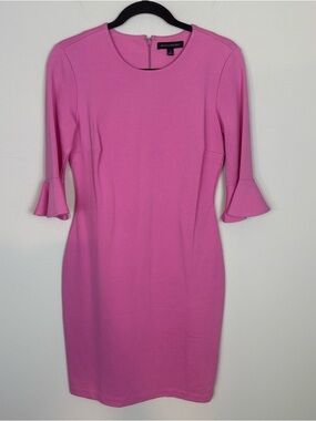 Banana Republic Pink Shift Dress Ruffle Sleeve Bell Sleeve 3/4 Sleeve Size 4